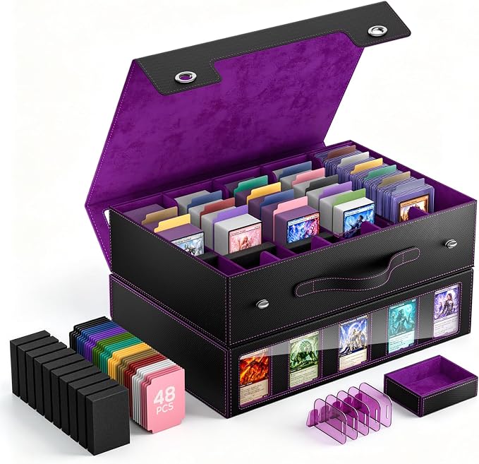 MoKo Trading Card Storage Box for MTG, 3900+Capacity, Black Purple | Card box with Dice Tray, Commander Display & Handle, Top Loaders Organizer Case, For Magic Game, TCG PTCG Sport Cards by MoKo