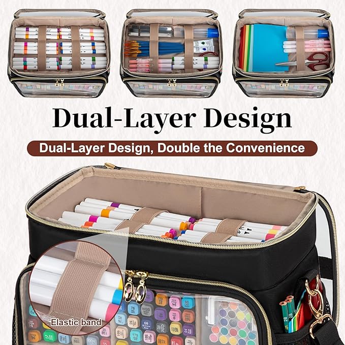 Large Double-Layer Marker Organizer Case for 200-300 Markers, Black | Marker Bag with Removable Dividers, Marker Organizer for Markers, Pencils, Crayons or Other Art Supplies, (Bag Only) - Image 4