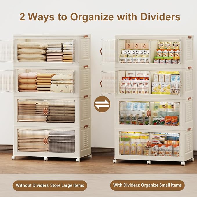 SAILUN 760Qt Stackable Storage Bins,Storage Cabinet with a Lid,4 Pack Cream | Stackable Storage Drawers with Lids,33.5" W x 19" D x 69" H,Featuring open-front Access for Clothes and Closet Storage - Image 4