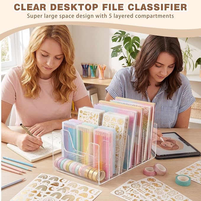 7 Section Clear Acrylic Desktop File Organizer Vertical File Sorter 4mm Thick, Large Capacity Upright Magazine Organizer, Book Paper, Notebooks, Envelopes, Mail Holder - Image 7