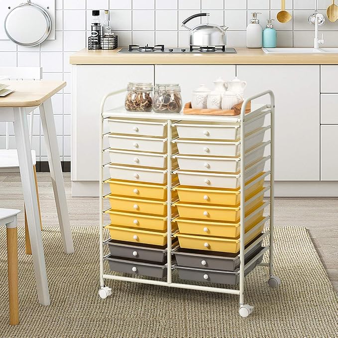 Giantex 20 Drawer Rolling Storage Cart Tools Scrapbook Paper Office School Organizer (25 x 15 x 35 Inch, Yellow) - Image 4