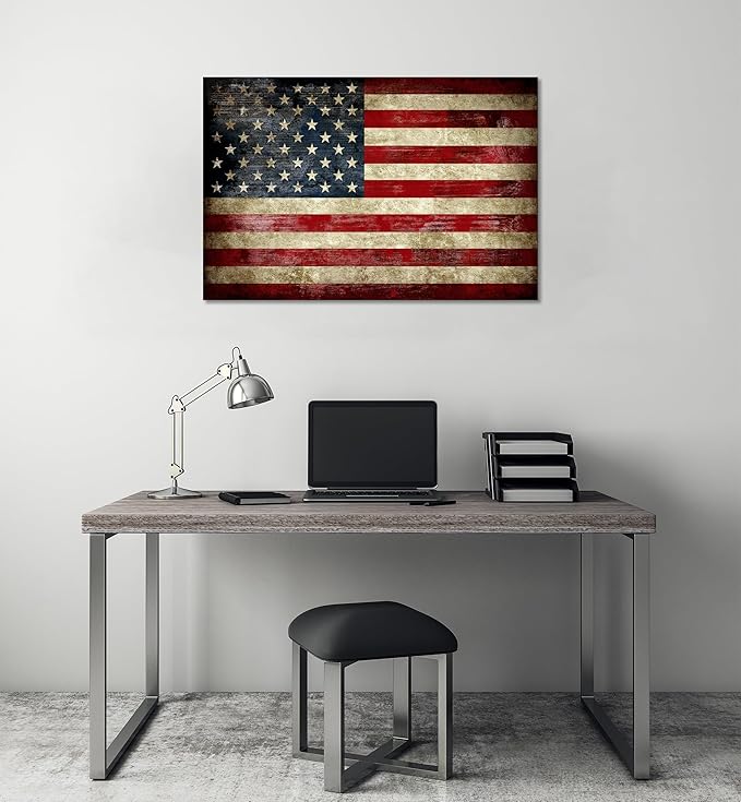 SKASNFAI Retro USA Flag Poster Canvas Wall Art for Home Office Positive Picture Independence Day Memorial Day American Flag Wall Art Print for Bar Home Living Room (16L x 24W)