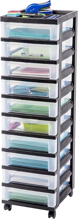 IRIS USA MC Plastic Storage Drawer, Rolling Cart with Organizer Top, 10, Black by IRISUSA