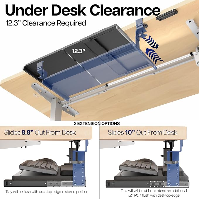 VIVO Large Height and Width Adjustable Under Desk Keyboard Tray, C-clamp Mount System, 22.5” to 30” (28.5” to 36” Including Clamps) x 11 inch Slide-Out Platform for Typing, Black, Mount-KBST1 - Image 8