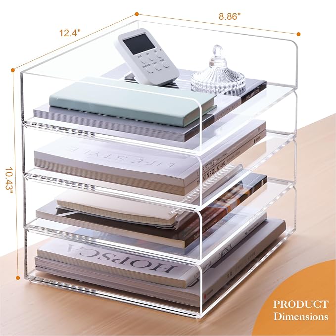 HeZone 4 Tier Paper Organizer for Desk,Acrylic Paper Tray,Clear Stackable Desk Organizer for Document, Office File,A4 Paper - Image 3