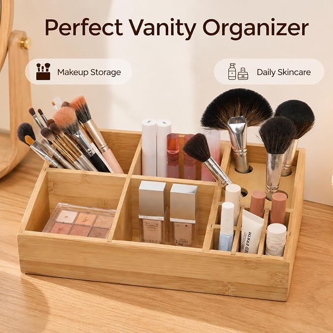 2 Pack Bamboo Art Supply Organizer | 360° Rotating, Art Supply Holder & Office Storage Caddy, For Colored Pencils, Crayons, Paintbrushes - Image 8