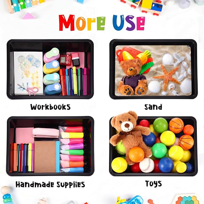 36 Pcs Flat Storage Organizer Bins Letter Size Paper Tray Classroom Storage Plastic Art Trays Classroom Pencil Organizer Baskets for School Office Teacher Book Organization(Black) - Image 4