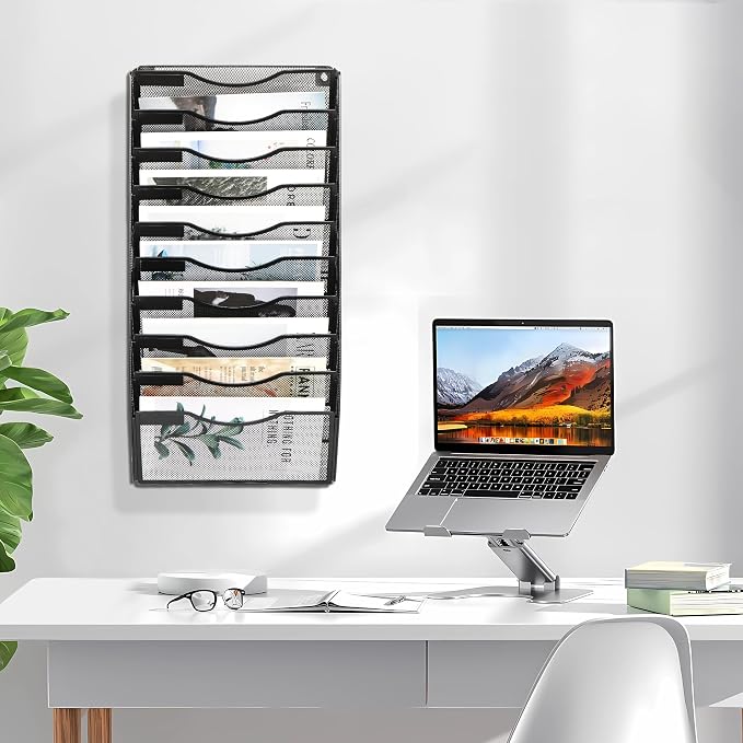 EasyPAG Wall File Organizer for Office 10 Pocket Mesh Wall Mounted Paper Organizer Hanging Folder Holder with Nametag Label for Home School, Black - Image 6