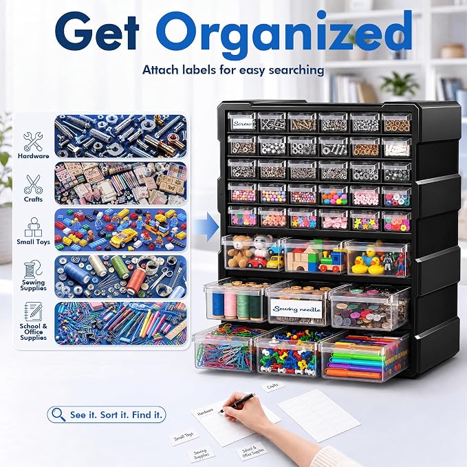 Drawer Organizer for Garage Building Bricks Storage,Thicker Craft Organizers Storage with Dividers Labels for Hardware,Screws,Nuts Bolts,Teacher Toolbox,Charms,Beads,Craft,Scrapbook - Image 5