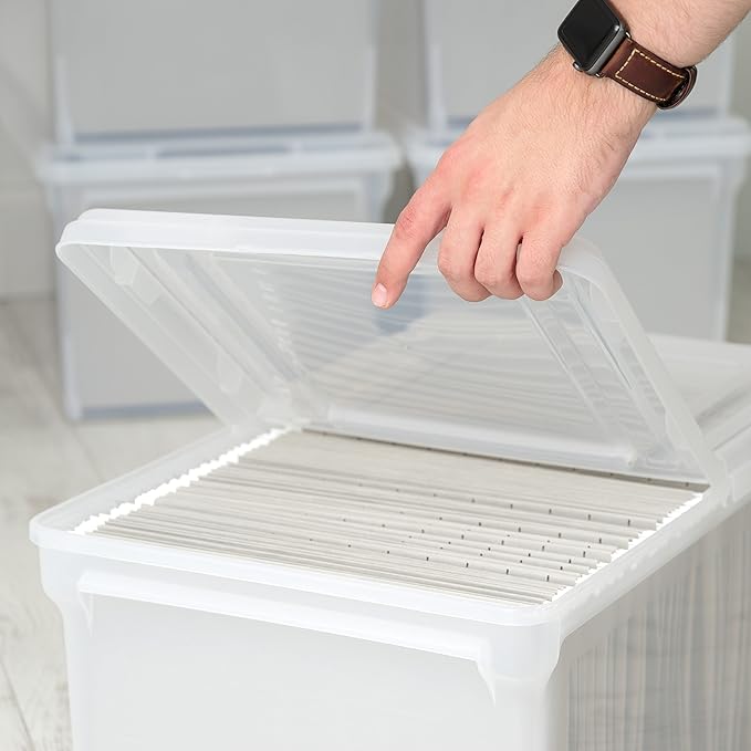 IRIS USA 5-Pack 44 Qt. Letter File Box with Hinged Lid, Clear | Protect important documents, letter and legal files with secure storage for home offices, moving, and long-term organization - Image 6