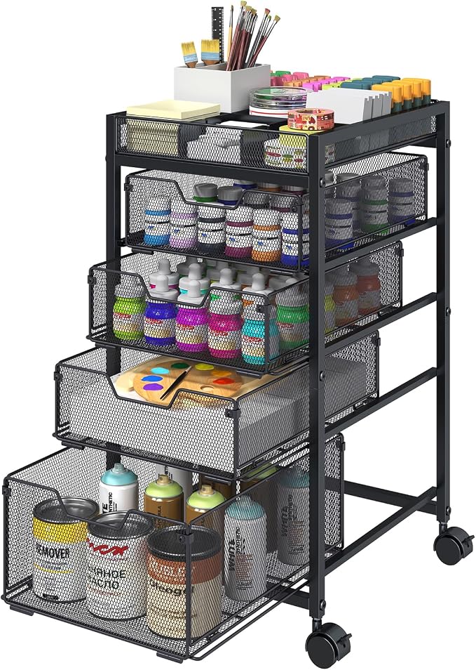 Rolling Utility Cart with 4 Drawers, Craft Organizer and Storage Carts with DIY Divider, Lockable Wheels Storage Organizer for Art Supplies, Store for Brushes & Paints & Small Parts(Patent Pending) by Hayexiha