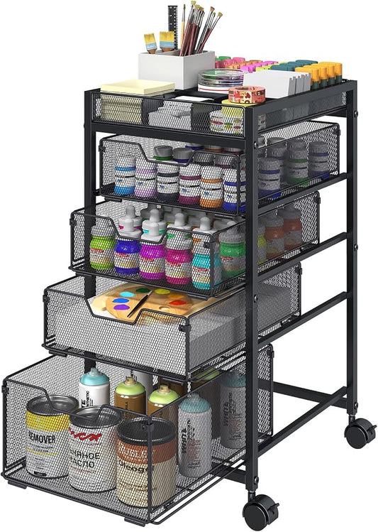Rolling Utility Cart with 4 Drawers, Craft Organizer and Storage Carts with DIY Divider, Lockable Wheels Storage Organizer for Art Supplies, Store for Brushes & Paints & Small Parts(Patent Pending) by Hayexiha
