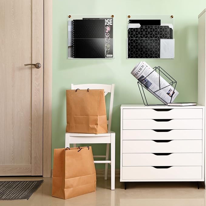Premium Clear Acrylic Wall File Organizer 2-Pack | Mail Holder Wall Mount | Office Document Sorter with 3 Screw Cap Colors - Image 8