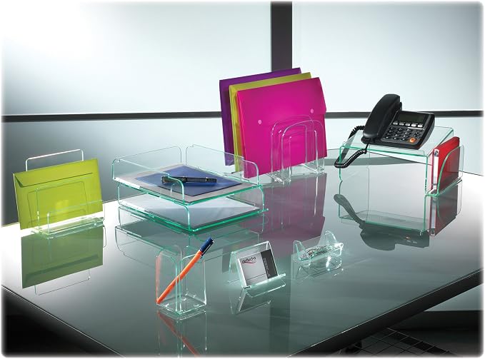 Lorell LLR80655 Stacking Letter Tray, 2 per Pack, Clear/Green - Image 3