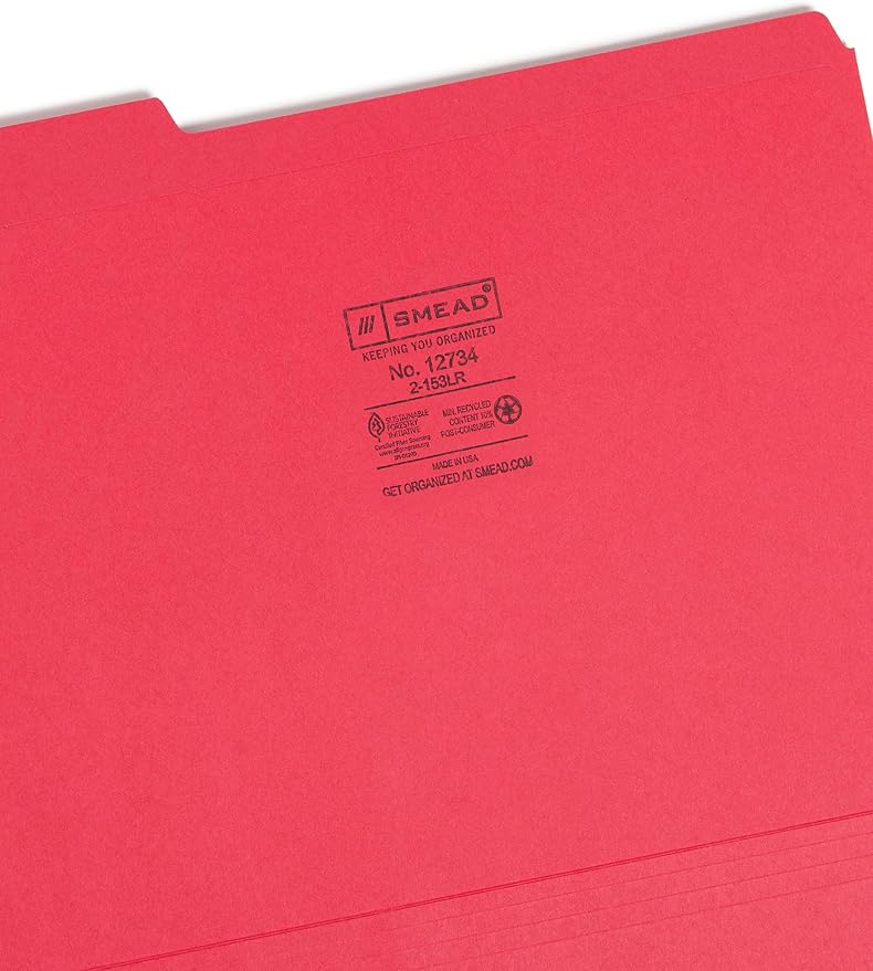 Smead File Folder, Reinforced 1/3-Cut Tab, Letter Size, Red, 100 per Box (12734) - Image 3