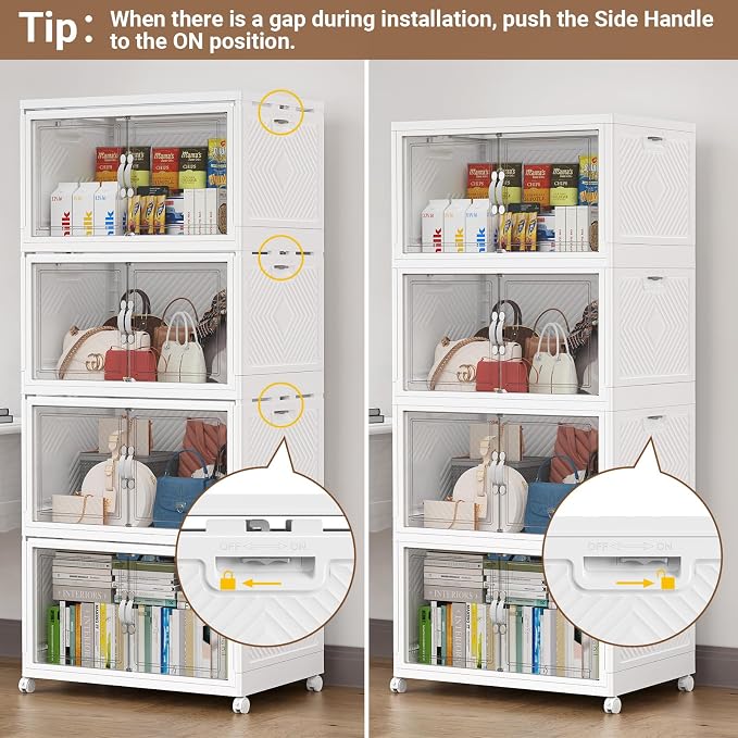 BROVIEW 480QT Large Stackable Storage Bins with Clear Doors, V20 3Pack | 120Gal Plastic Closet Organizer Cabinet with Lid and Wheels, Collapsible Latch Box Folding Drawer for Home, White - Image 8