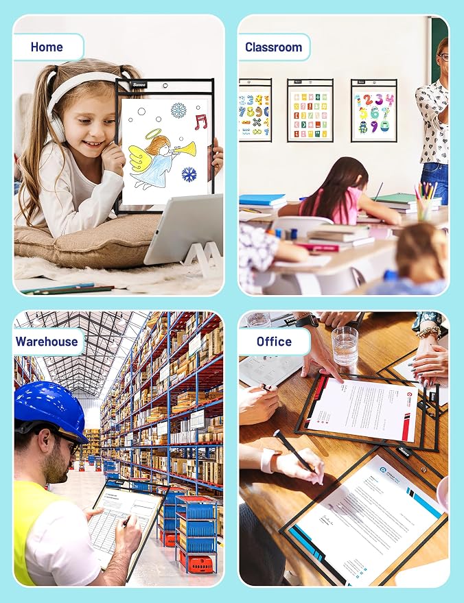 SUNEE 30 Packs Oversized Reusable Dry Erase Pocket Sleeves with 2 Rings, Black 10x14 Ticket Holders, Clear Plastic Sheet Protectors, Teacher School Classroom Supplies - Image 7