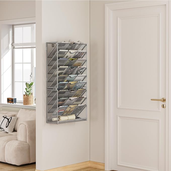 Lavatino 10-Tier Hanging Wall File Folders Organizer - Silver Metal Mesh Paper Magazine Document Mail Holder File Organizer for Office School Home Wall Mount or Desk Supplies Organization - Image 8