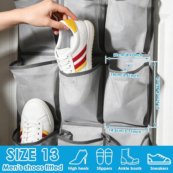 3Pcs 30 Large Pockets Dual Sided Hanging Shoe Organizer Double-Side Closet Storage Shelves with Rotating Hanger Space Saving Storage Bag Portable Shoe Rack Holder for Bedroom Laundry Room,Gray - Image 3