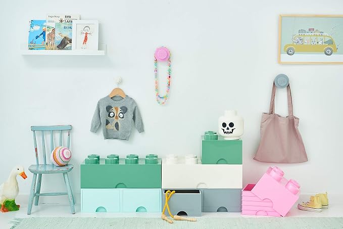LEGO Brick Drawer, 8 Knobs, 2 Drawers, Stackable Storage Box, Aqua Mint Green | Stackable Storage Box 2 Pull-Out Drawers 8-Knob Brick Design Toy & Desk Storage Home Decor Office Kids Room - Image 10