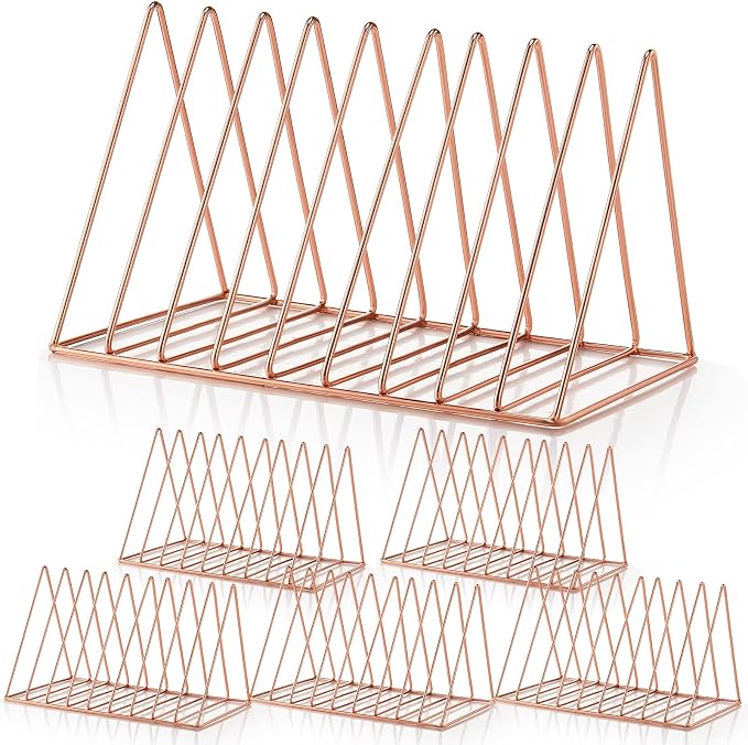 6 Pieces Magazine Holder Triangle File Holder Book Record Metal Vinyl Record Storage Magazine Rack Multifunction Triangle File Organizer Sorter for Decor Home Office (Rose Gold) by Shimeyao