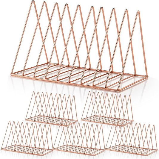 6 Pieces Magazine Holder Triangle File Holder Book Record Metal Vinyl Record Storage Magazine Rack Multifunction Triangle File Organizer Sorter for Decor Home Office (Rose Gold) by Shimeyao