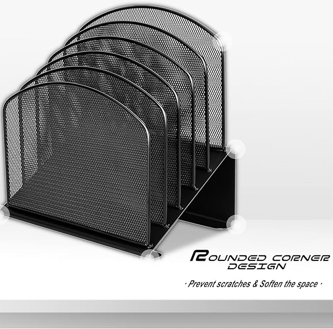 Desktop File Organizers 2 Pack Inclined Document Holders 5 Section Office Supplies Mesh Vertical File Sorters Metal File Storages (2) - Image 5