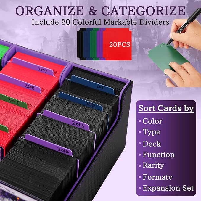 5 Row Trading Card Storage Box, 3800+Bulk Card Organizer Box with 20 Dividers & 5 Supporters, Graded Card Deck Box for YuGiOh, MTG, TCG Black/Violet - Image 3