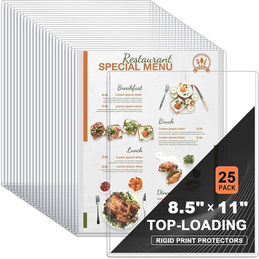 Ndsox 25 Pack 8.5" x 11" Rigid Print Protectors Clear Hard Plastic Sheet Protectors Top Loading for Birth Certificates, Documents, Posters, Photos, Meuns, Heavy Duty No-Hole Plastic Document Sleeves by NDSOX