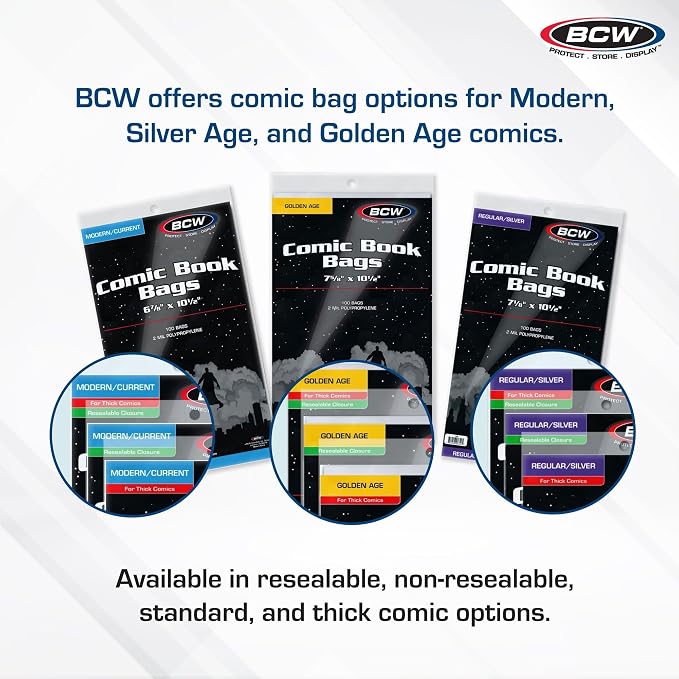 BCW Current/Modern Comic Bags - 100 ct | Acid-Free Modern Comic Bags for Current Issues | Exterior 6 7/8 x 10 1/2 inches | Crystal Clear Protection for Your Comic Collection - Image 7