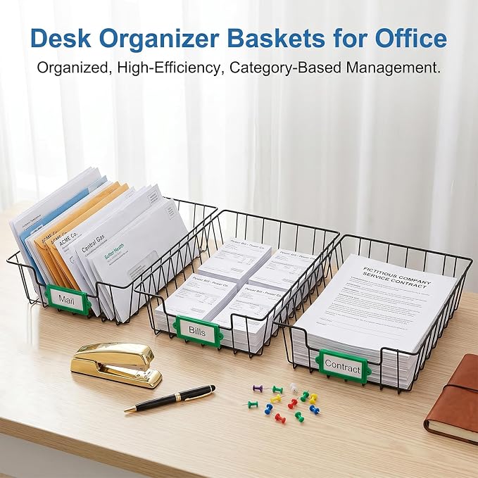3 Pack Desk Drawer Organizer Letter Tray – Stackable Metal Mesh Wire Paper Trays | A4 Paper Document Desk Basket with Smooth Edges | Rust Proof Storage Tray for Home Office School Desk - Image 2