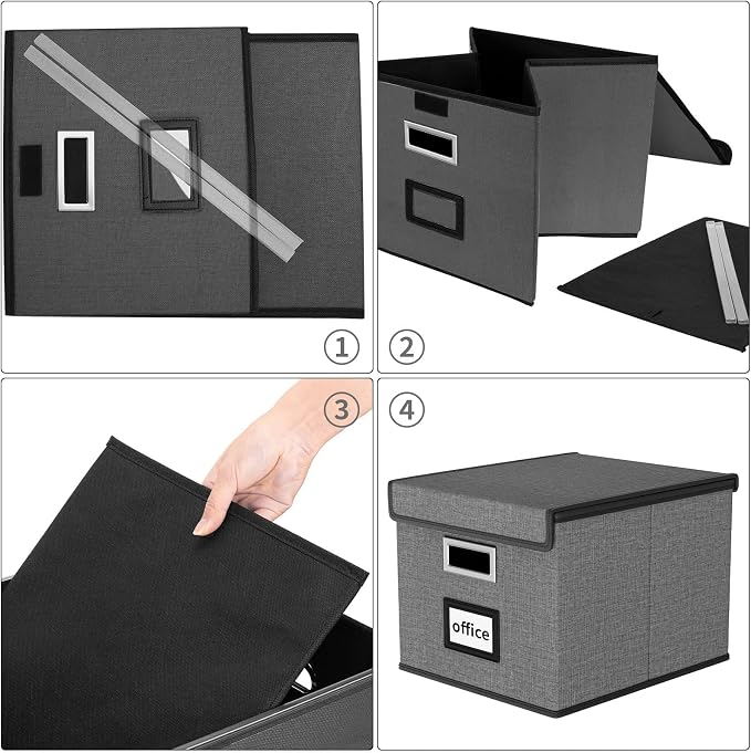 File Organizer Box with Lids, Collapsible File Folder Organizer | File Box with Plastic Slides for Document, Filing Bin for Letter Size Hanging File Folders (1 Pack, Dark Gray) - Image 7