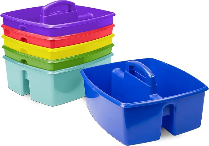 Storex 2-Compartment Large Craft Caddy – Multipurpose Classroom Organizer with Handle, Assorted Colors, 6-Pack (00948A06C) - Image 2