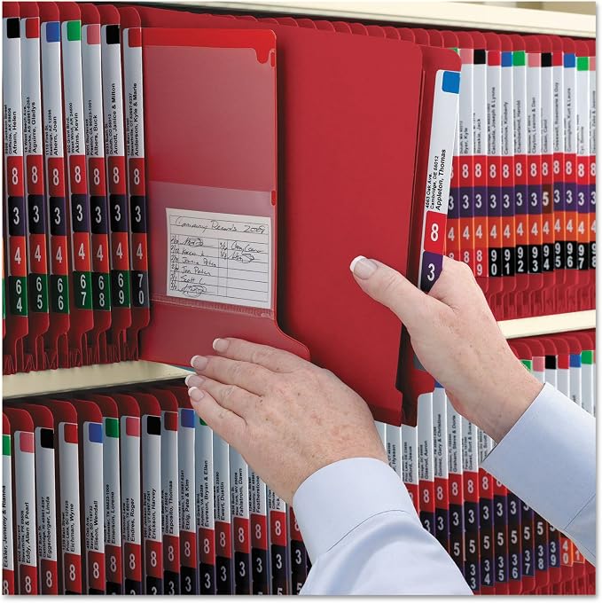 Smead 100% Recycled End Tab Pressboard Classification File Folder with SafeSHIELD Fasteners, 2 Dividers, 2" Expansion, Letter Size, Bright Red, 10 per Box (26783) - Image 3