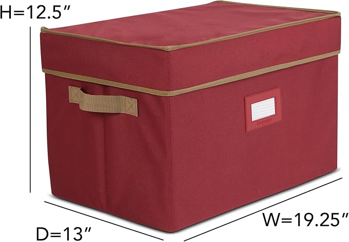 Covermates Keepsakes Adjustable Ornament Storage Box – Heavy-Duty Polyester, Padded Dividers & FlexGrid Trays – Protective Holiday Organizer with Stackable Walls & Label Window, Red - Image 3