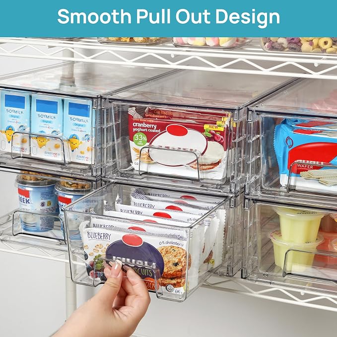Vtopmart 10 Pack Stackable Clear Drawer with Dividers | Clear Drawer Organizers with Removable Dividers for Flexible storage. Stackable, Non-slip, for Fridge, Under Sink & Bthroom - Image 7