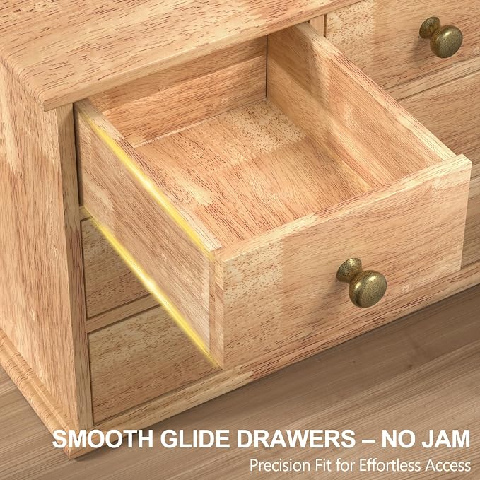 Oak Desk Organizer with Drawers, Durable Wooden Desktop Storage Box | 4 Drawer Tabletop Organizer with Metal Handle & Non-Slip Pad for Office, Bedroom, Bathroom, Vanity, Makeup, Light Burnt Brown - Image 6