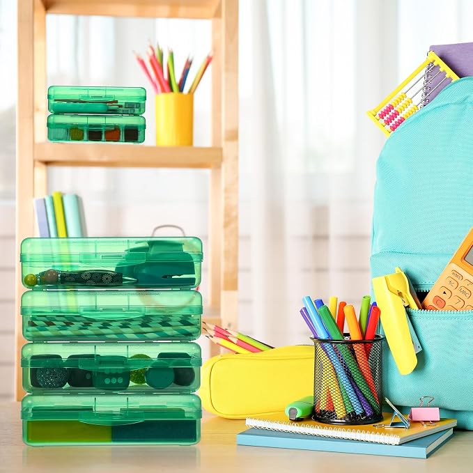 Fainne 24 Pack Pencil Boxes for School Clear Plastic Pencil Case Large Plastic Crayon Box Bulk Stackable Classroom Stationery Organizer School Supplies(Green) - Image 5