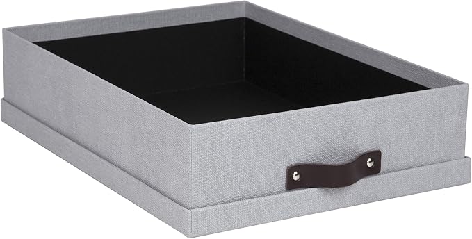 Bigso Oskar Canvas Fiberboard Document Letter Box - File Organizer Box for Important Paperwork - Document Storage with a Lid & Leather Handle - 3.3 in x 10.2 in x 13.8 in - Ash - Image 3