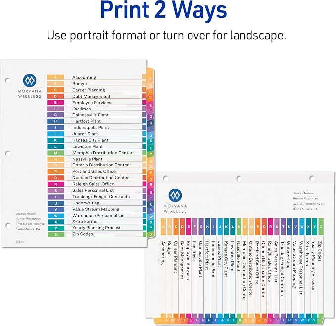 Avery A-Z Dividers for 3 Ring Binders, 26 Tabs per Set, Customizable Table of Contents, Multicolor Tabs, Great for Organizing Reports, Projects, and More (6 Sets of 11832) - Image 3