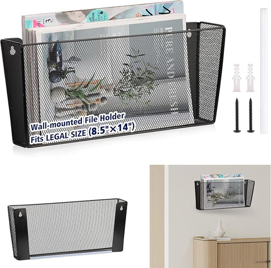 Single Pocket Wall File Holder Legal Size Metal Mesh Hanging File Folder Paper Organizer Black Wall Mounted Mail Organizer Magazine Rack for Office Home School 15.7" L x6.9 Wx3.4 H by Unknown