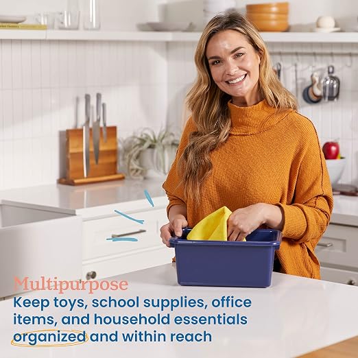 ECR4Kids Scoop Front Storage Bins, Multipurpose Organization, Navy, 10-Piece - Image 3