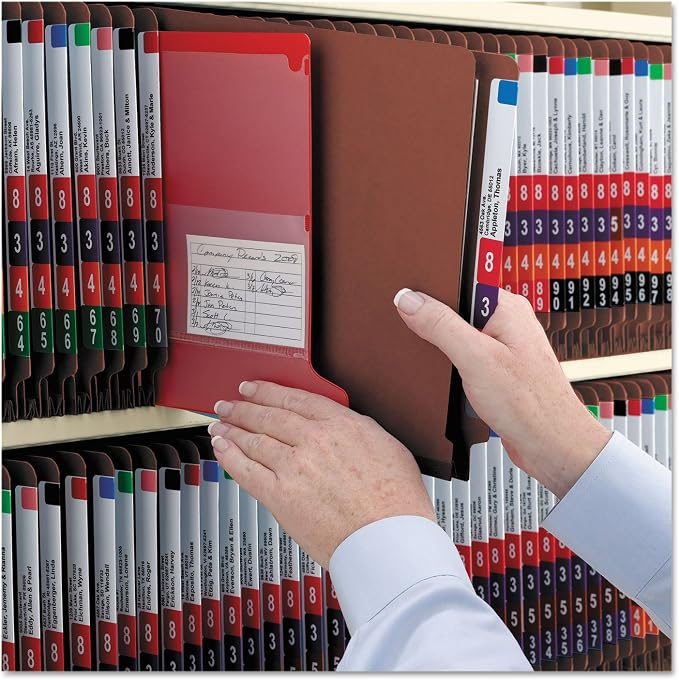 Smead 100% Recycled End Tab Pressboard Classification File Folder with SafeSHIELD Fasteners, 3 Dividers, 3" Expansion, Letter Size, Red, 10 per Box (26865) - Image 7