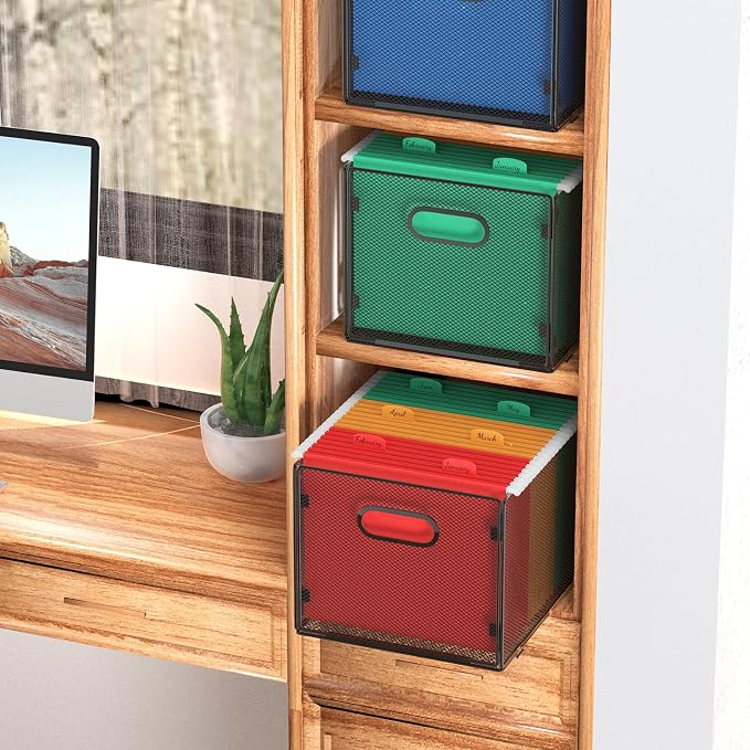 samstar 2 Pack Hanging File Organizer, Mesh File Folder Box Filing Box File Cabinet Organizer Storage Boxes, Letter Size - Image 2