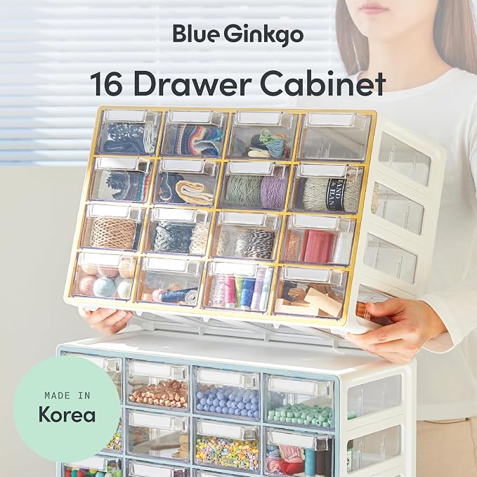 Blue Ginkgo 16-Drawer Storage Cabinet Organizer, Blue, Made in Korea | Stackable. Adjustable. Easy Visibility. - Image 3