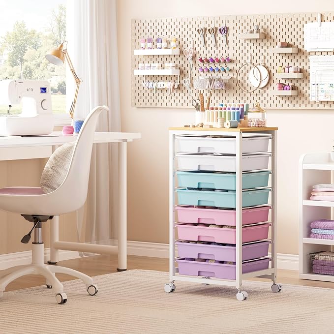 SYKIARIOL Rolling Storage Cart with Drawers, 8 Drawers Cart, Ice Cream | Utility Cart With Drawers,Rolling Storage Cart for Living Room,Classroom,Bedroom,Bathroom,Dorm,Office, Ice Cream - Image 2