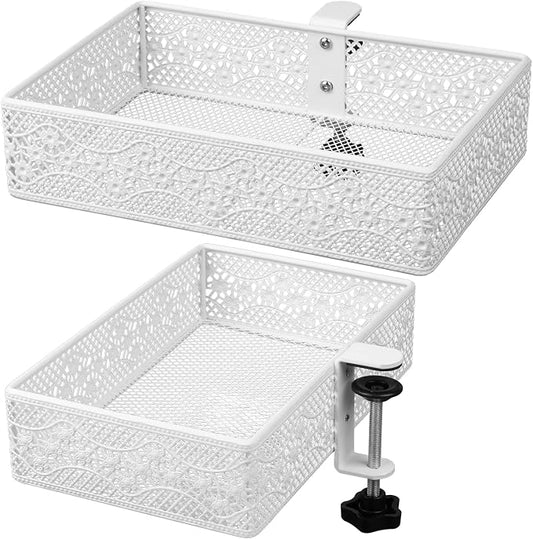 Under Desk Drawer, Clamp on Desk Organizer Under Table Hanging Desk Storage | 2PCS under desk organizer: clamp on desk drawer, under desk basket, hanging desk storage, clamp on undertable shelf, no-drill by Aurynns
