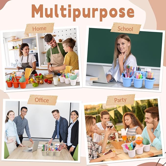 6 Pack Classroom Caddy Organizer with Handle Morandi Plastic Table Caddy Drink Cup Caddies Holder 12×9×3.5 Inches Storage School Supplies 6 Compartments for Table Crayon Pencil Cup Marker Craft - Image 7
