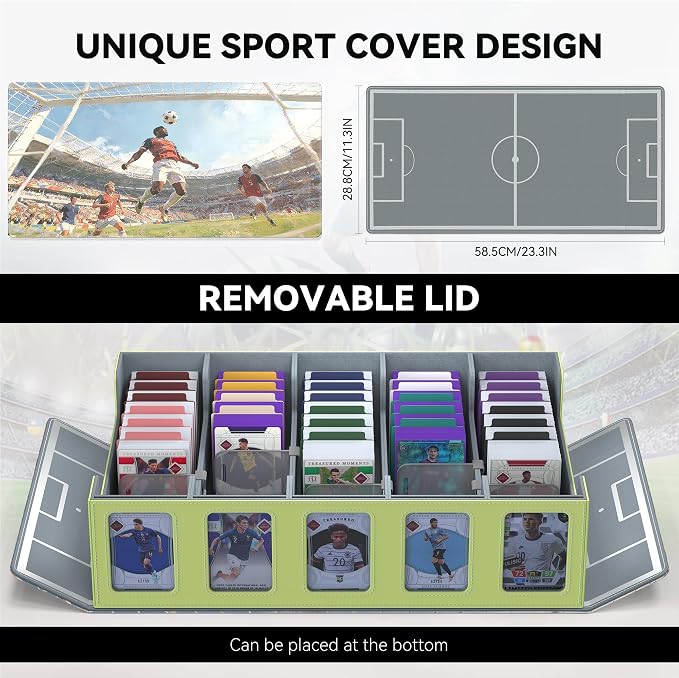 Kabinka Soccer Card Storage Box with Window Display, 5-Row Sport Card Storage Box, 3900+ Card Deck Box for Soccer Sports Card TCG, 5 Top Loaders, 5 Stoppers, 48 Dividers, 1 Dice Tray (Soccer 3) - Image 2