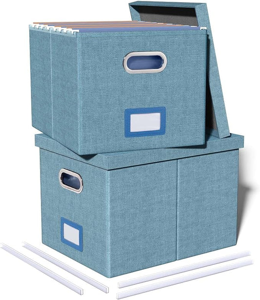 2 Pack File Storage Organizer, Filing Box, Portable File Box with Lid, Fit for Letter/Legal File Folder Storage, Document Organizer, Dark-blue by Oterri